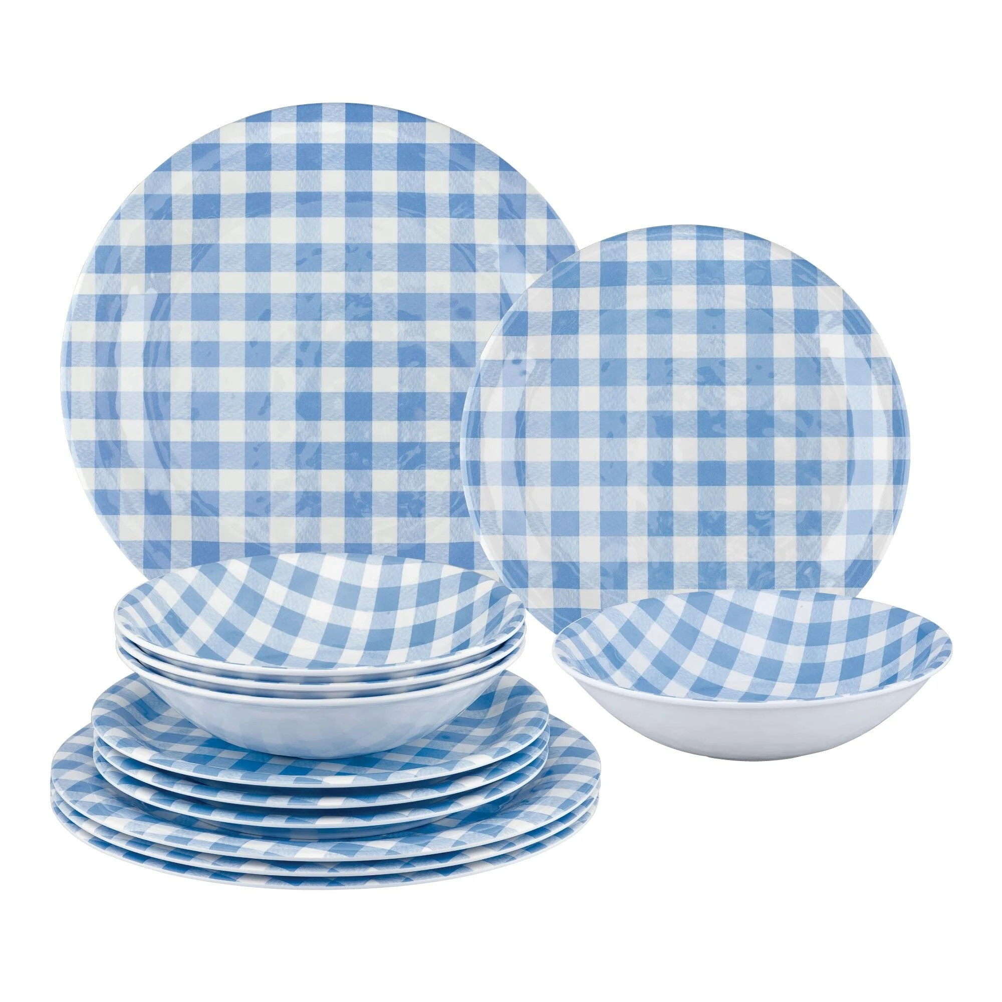 UPware 12-Piece Gingham Melamine Dinnerware Set, Blue | Walmart (US)