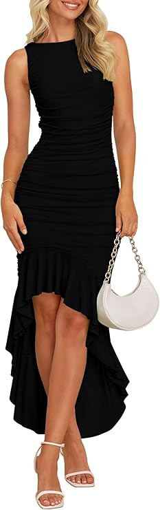 ZESICA Women's 2025 Summer Ruched Bodycon Dress Sleeveless Backless Ruffle Mermaid Cocktail Weddi... | Amazon (US)