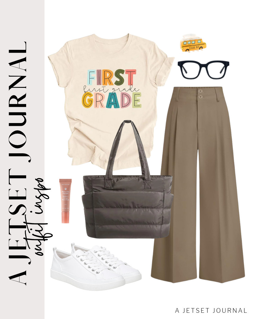 You can pair this teacher tee with PRETTYGARDEN high-waisted wide-leg pants, too. This BAGSMART puffy tote bag and Vionic lace-up shoes are perfect for this fit together with these blue light-blocking glasses. 

 #LTKSeasonal #LTKSaleAlert #LTKTravel