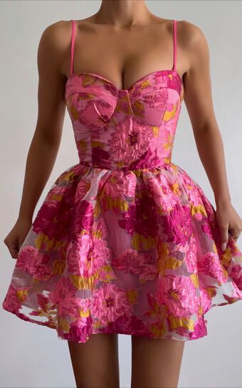 Brailey Mini Dress - Sweetheart Bustier Dress in Pink Jacquard | Showpo (US, UK & Europe)