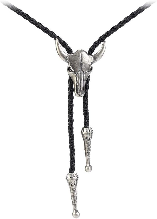 AZORA Western Cowboy Bolo Tie for Men Vintage Leather Bolo Necktie Rope Cord Bull Skull Bolo Ties | Amazon (US)