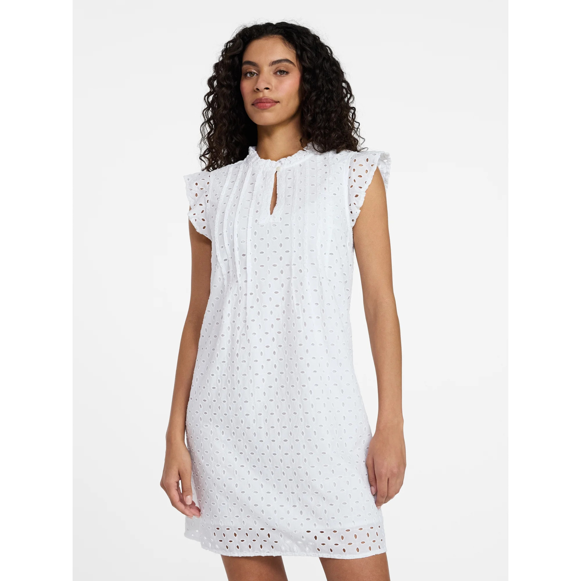 Time and Tru Women's Cotton Eyelet Mini Dress with Flutter Sleeves, Sizes XS-XXXL | Walmart (US)
