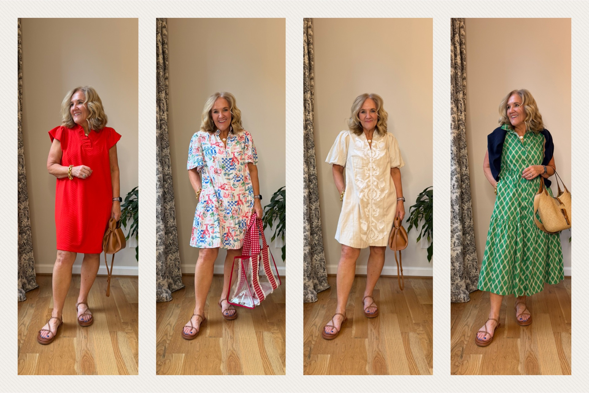 Belk dresses sale ends soon!
Red dress (medium), Beach motif dress (medium), Appliquéd neutral shift (small), Poplin sleeveless midi dress (small). Wearing these leather casual sandals in all. Jelly tote already sold out once, use my code NANETTE20 20% off, and new leather quince bag

#LTKMothersDay #LTKOver40 #LTKSaleAlert