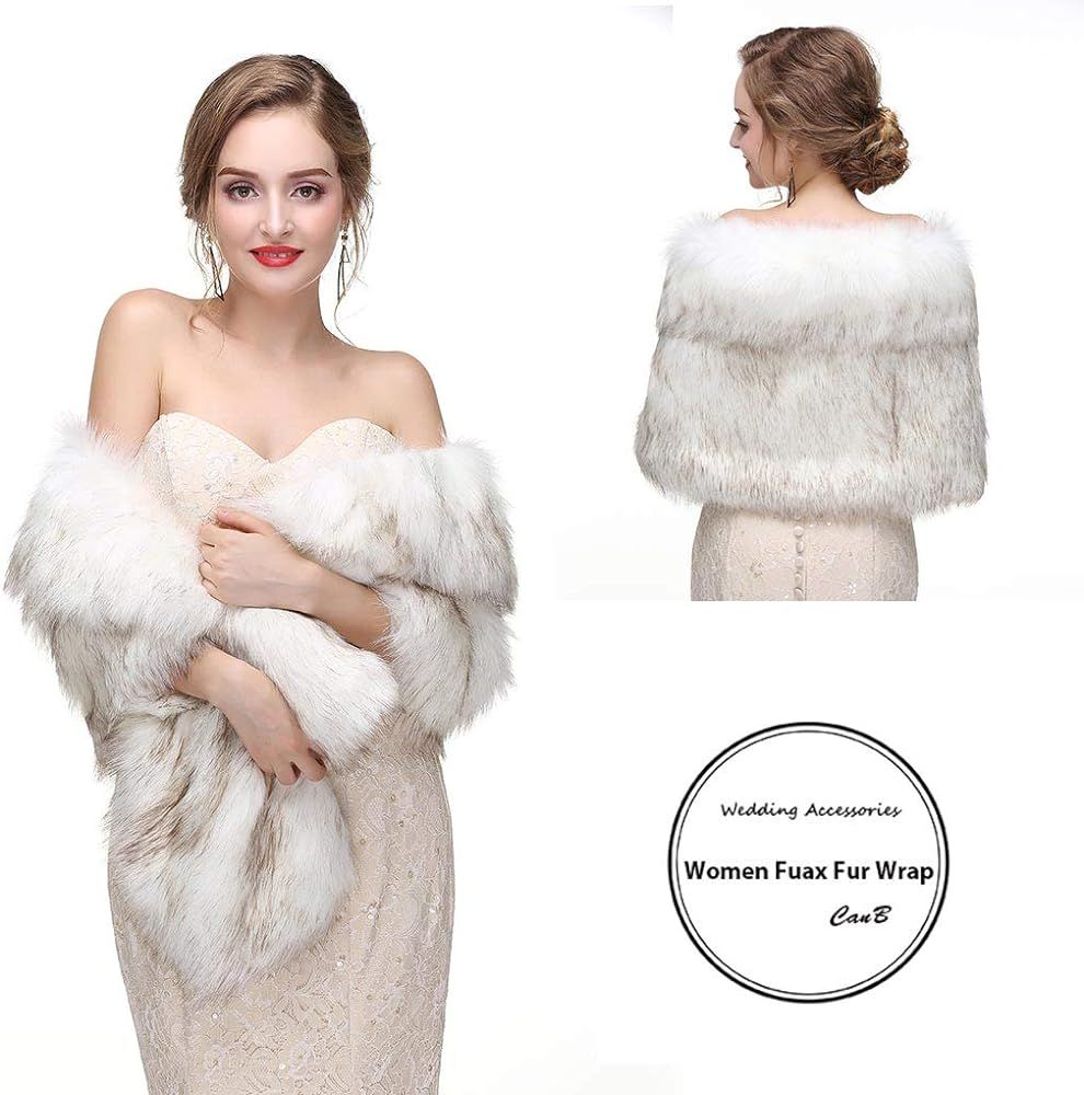 CanB Women's 1920s Faux Fur Shawl Bridal Wedding Fur Wraps and Bolero Shrug Faux Mink Stole for Wome | Amazon (US)