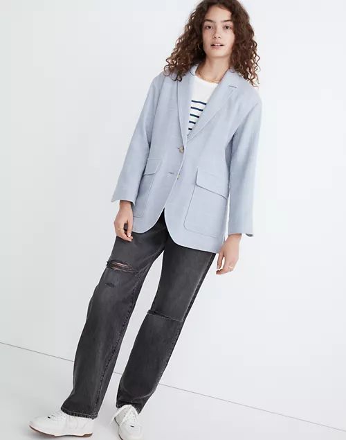 Cotton-Linen Relaxed Larsen Blazer in Windowpane | Madewell