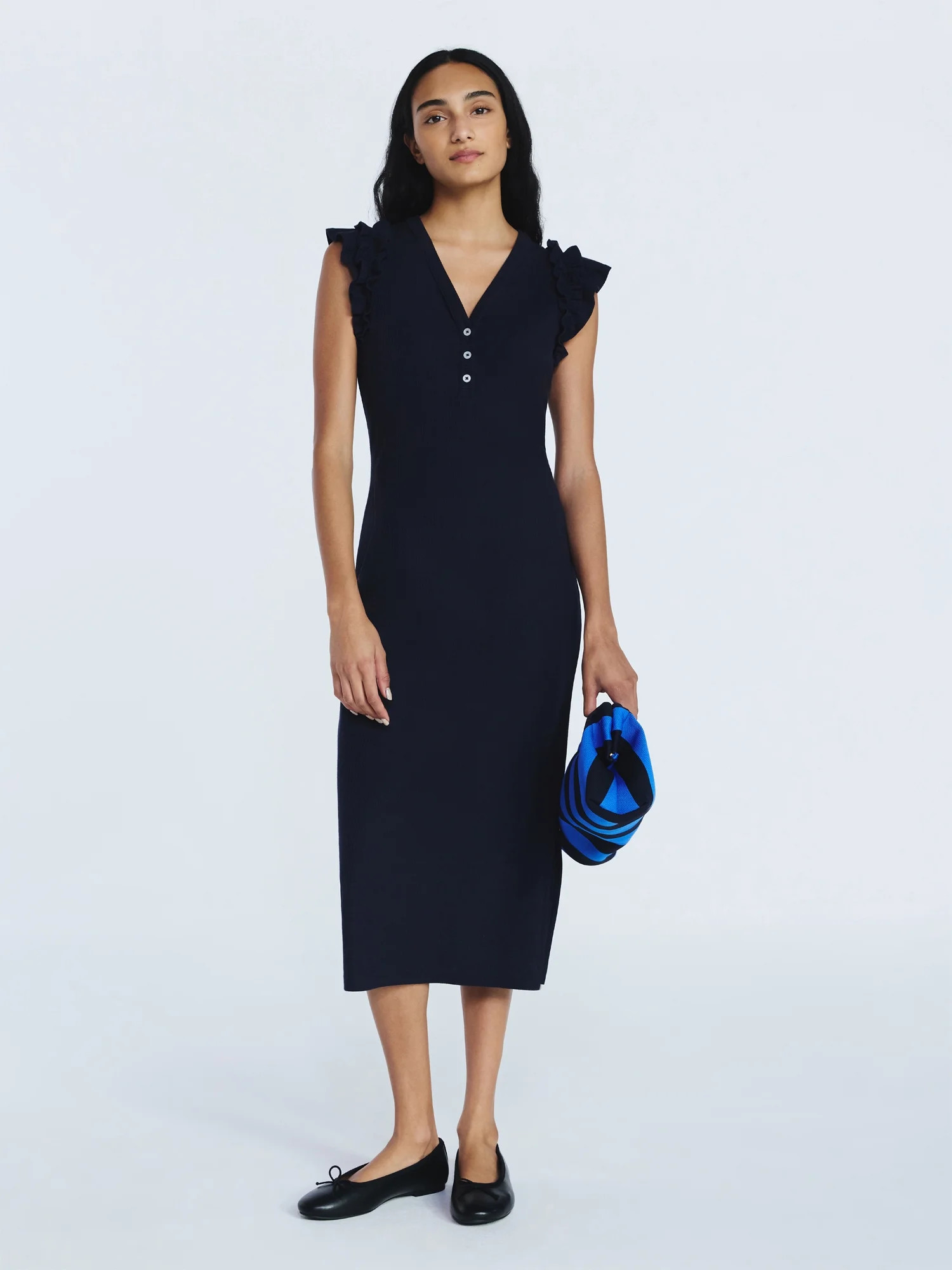 Free Assembly Women’s Henley Midi Dress with Flutter Sleeves, Sizes XS-XXL | Walmart (US)