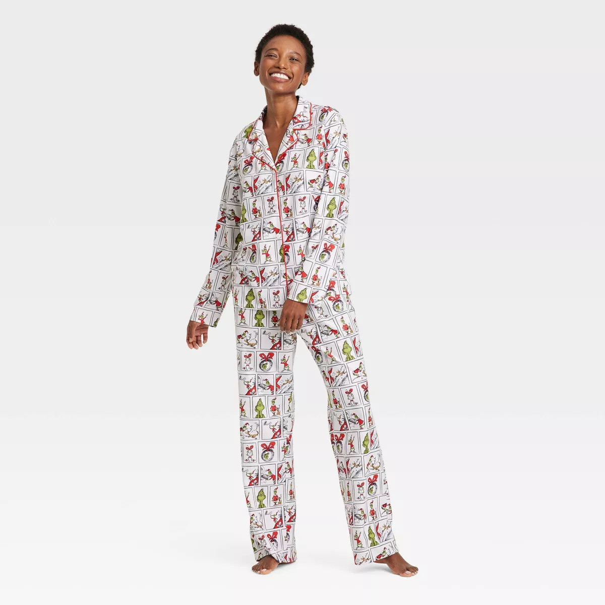 Women's Family Sleep Grinch Coat Pajama Set - White | Target