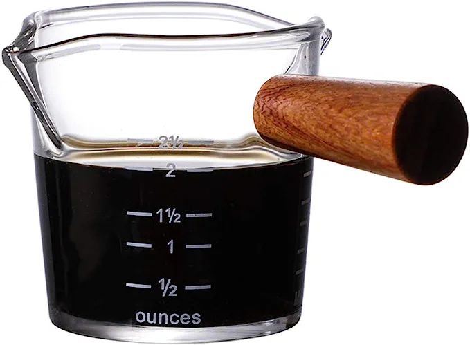 2 Spouts Glass Scale Creamer Coffee Sauce Serving Pitcher/Creamer Jug with Wood Handle | Amazon (US)