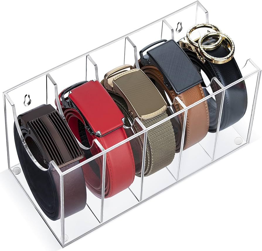 PROKTIK Acrylic Belt Organizer - 5 grid Belt Holder – Wall Mount Belt Storage – Tie and Belt ... | Amazon (US)