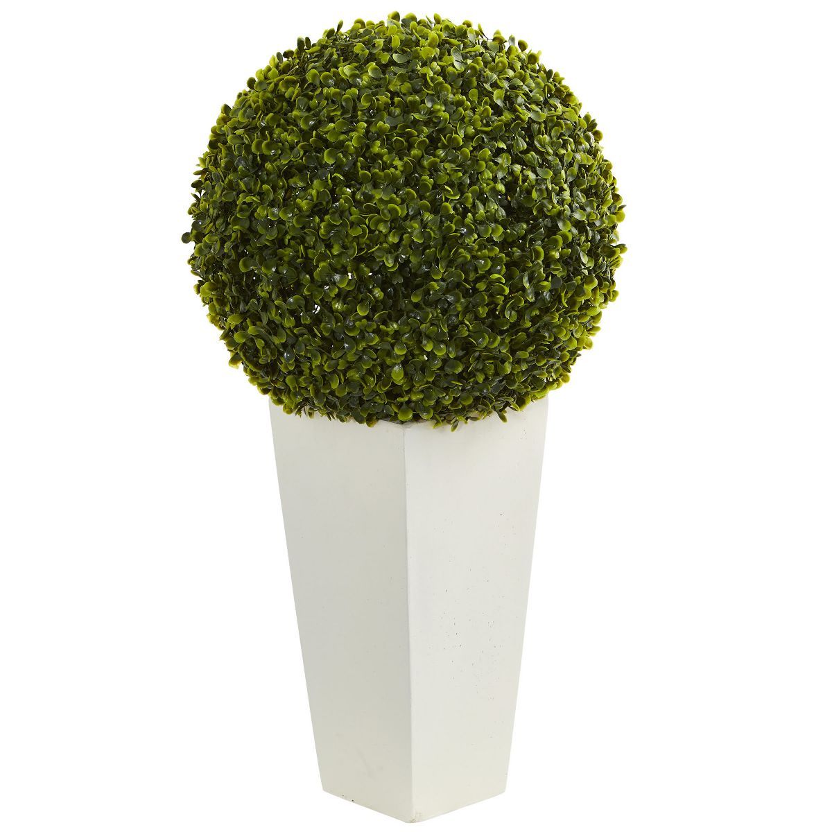 28" Boxwood Topiary Ball Artificial Plant In White Tower Planter - Nearly Natural | Target