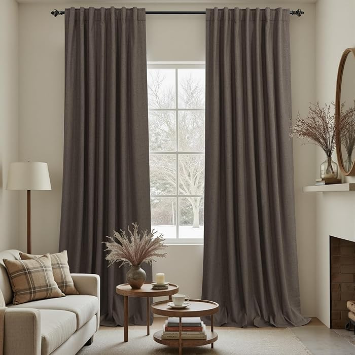 KOUFALL Dark Brown Curtains 108 Inches Long Linen Blackout Room Darkening Pleated Curtains for Li... | Amazon (US)