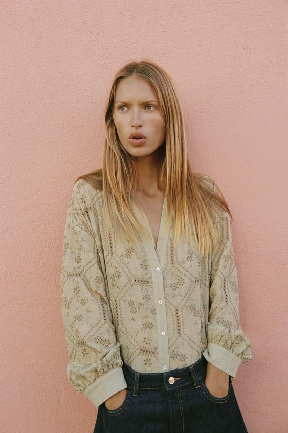 EMBROIDERED EYELET SHIRT | Zara US