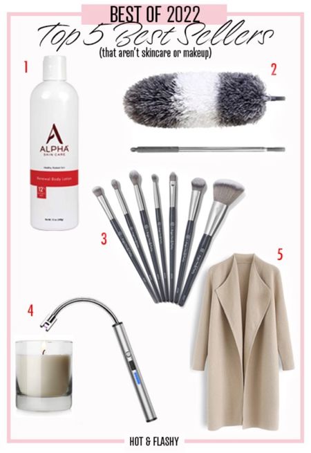 My Top 5 Best-selling, game-changing (non-skincare/non-makeup) products of 2022!
1. Alpha Skincare 12% Glycolic Acid Body Lotion gets rid of crepey skin while hydrating!
2. Telescoping Microfiber  Duster extends to 110” long to reach ceiling fans, light fixtures, baseboards, etc.
3. BK X Hot&Flashy Brush Set is made for mature skin. They’re luxurious brushes that won’t tug & lay makeup down perfectly.
4. USB Lighter makes lighting candles, grills, fireplaces quick & easy.
5. Tan Cardigan-Coat goes with everything. Wear it to work, date night, or brunch.


#LTKbeauty #LTKhome #LTKFind