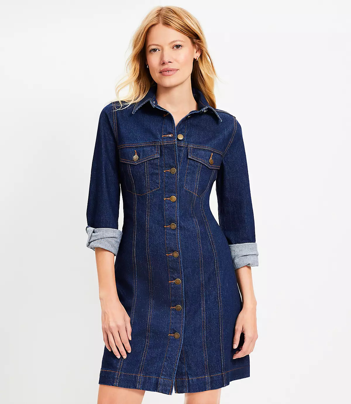 Denim Mini Pocket Dress in Dark Rinse | LOFT