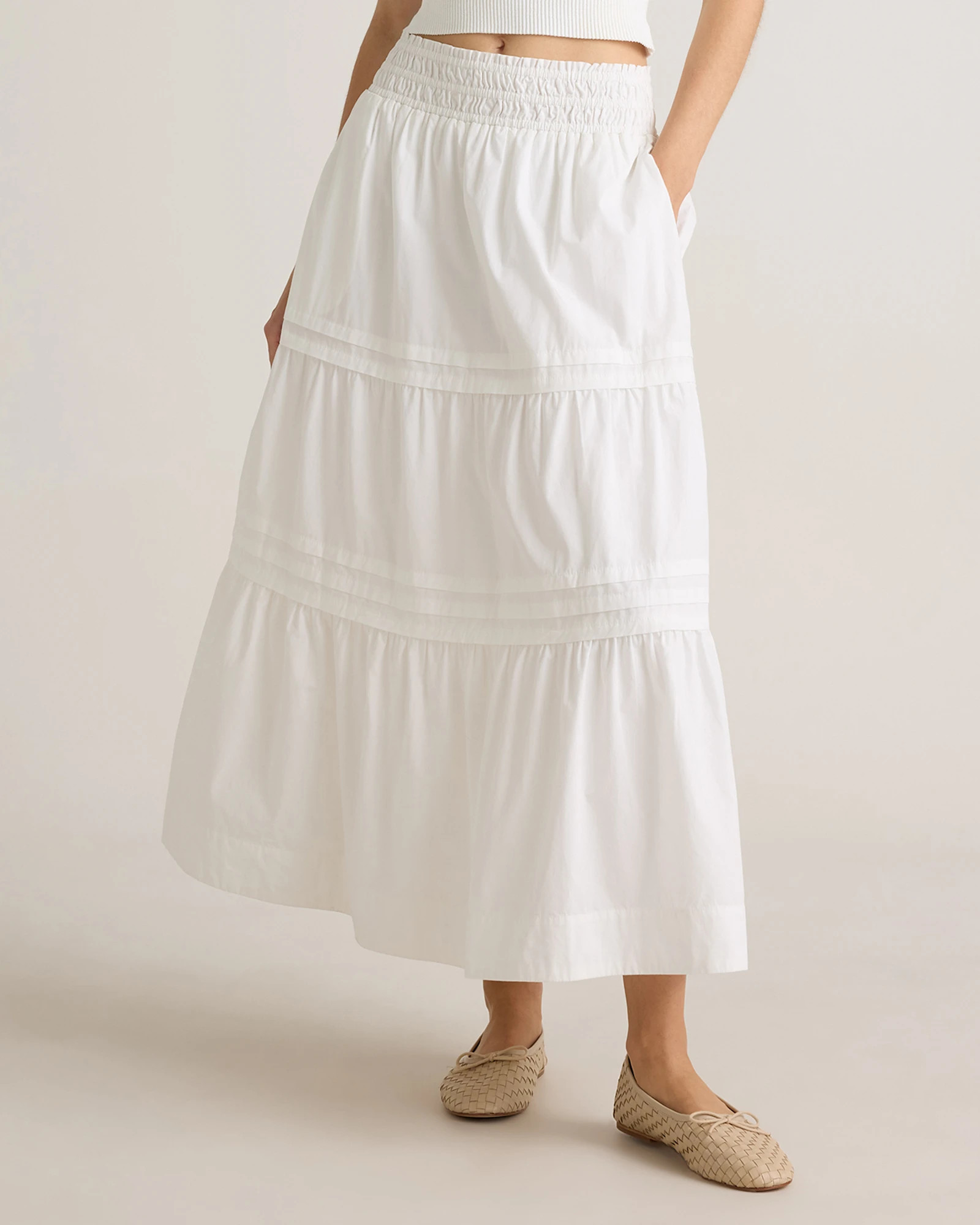 100% Organic Cotton Poplin Tiered Maxi Skirt in Classic White | Quince