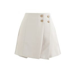 Flap Front Golden Button Trim Skorts in Ivory | Chicwish