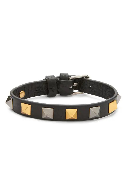 Valentino Garavani Men's Rockstud Leather Bracelet in Black at Nordstrom | Nordstrom