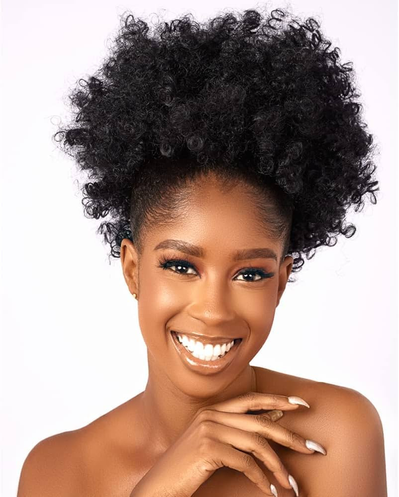 Afro Puff kinky curly Drawstring Ponytail Extension for Black Women Synthetic Short Afro Kinkys C... | Amazon (US)