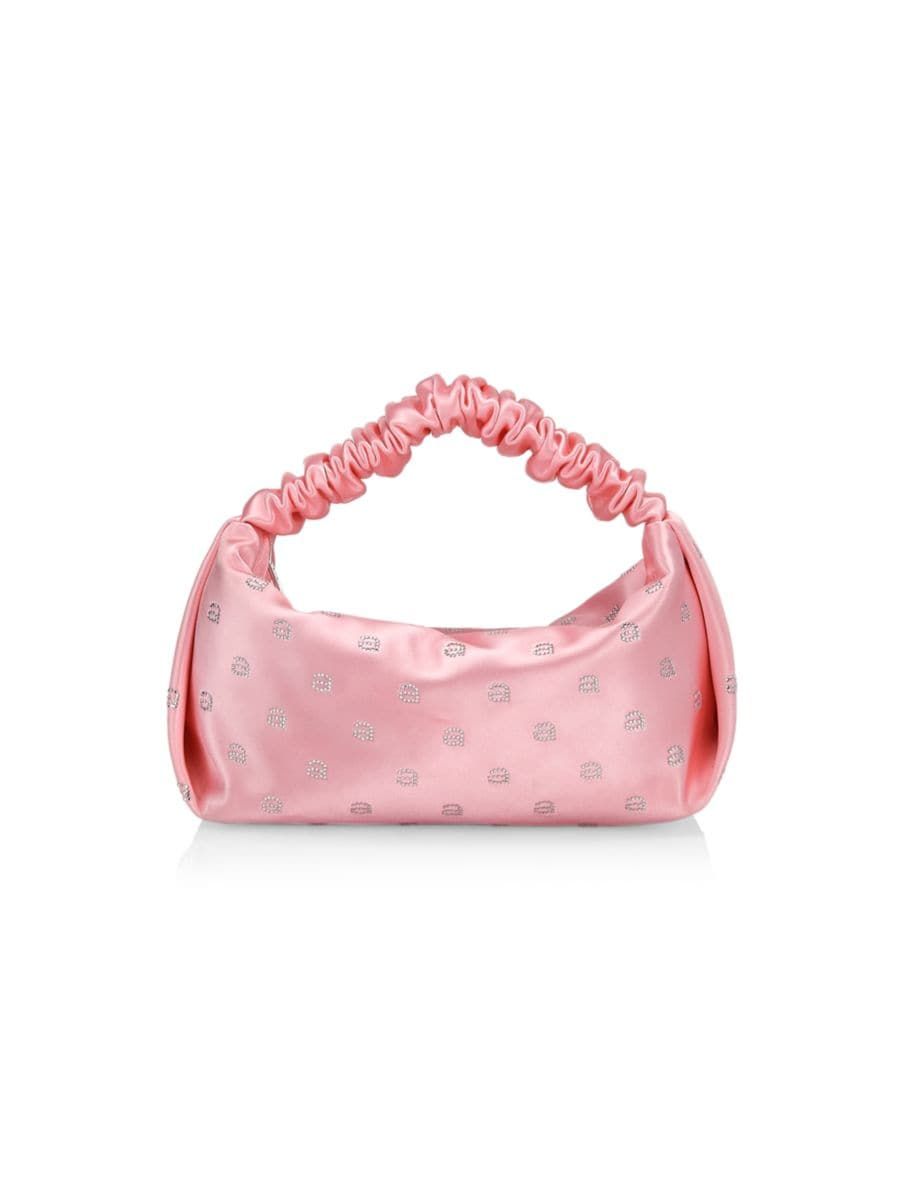 Mini Scrunchie Crystal-Embellished Monogram Satin Top Handle Bag | Saks Fifth Avenue