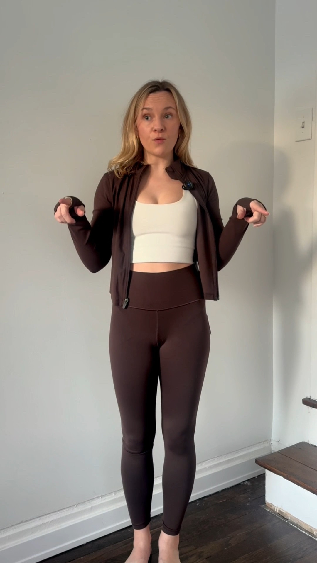 This brown activewear set from Old Navy is so buttery soft! I’m wearing a size S petite in the leggings since I’m short 🙃 and an XS in the cropped jacket! #ltkblackfriday #blackfriday #oldnavy old navy activewear 

#LTKSeasonal #LTKActive #LTKFindsUnder50