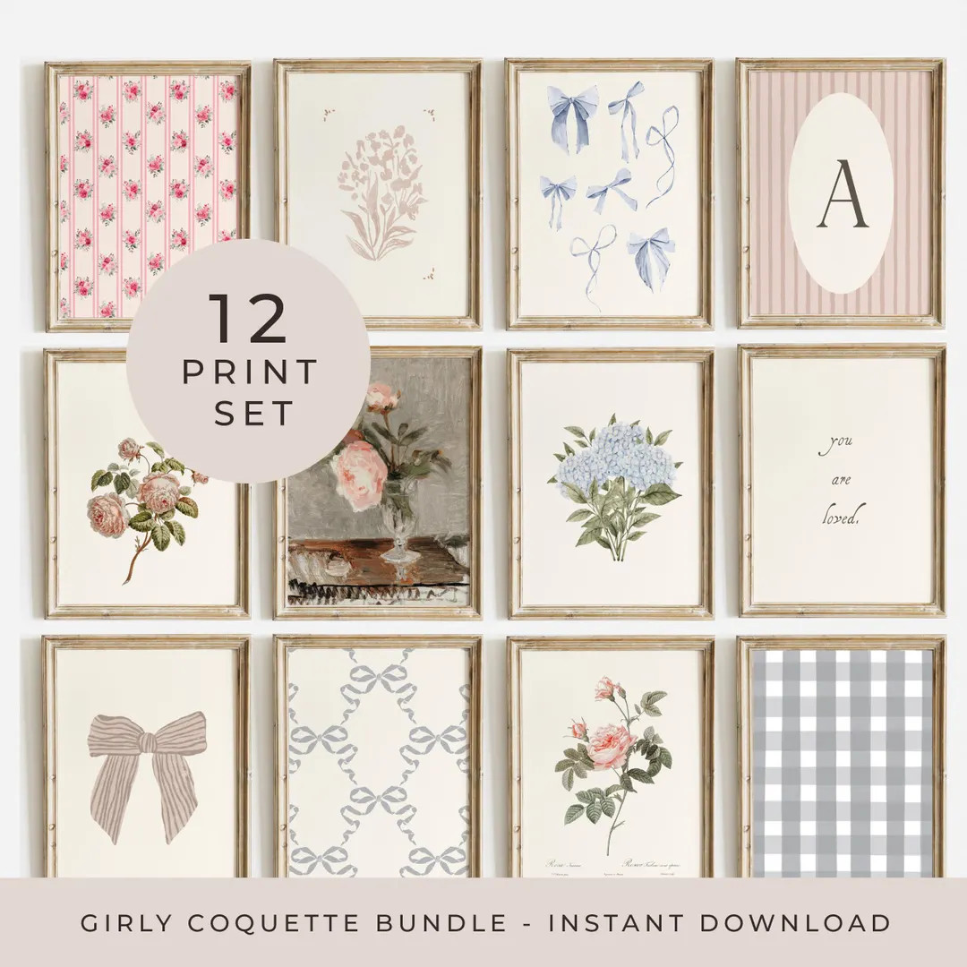 Trendy Coquette Pink and Blue Prints Girl Nursery Gallery Wall Set of 12 Girls Room Prints Set Gi... | Etsy (US)