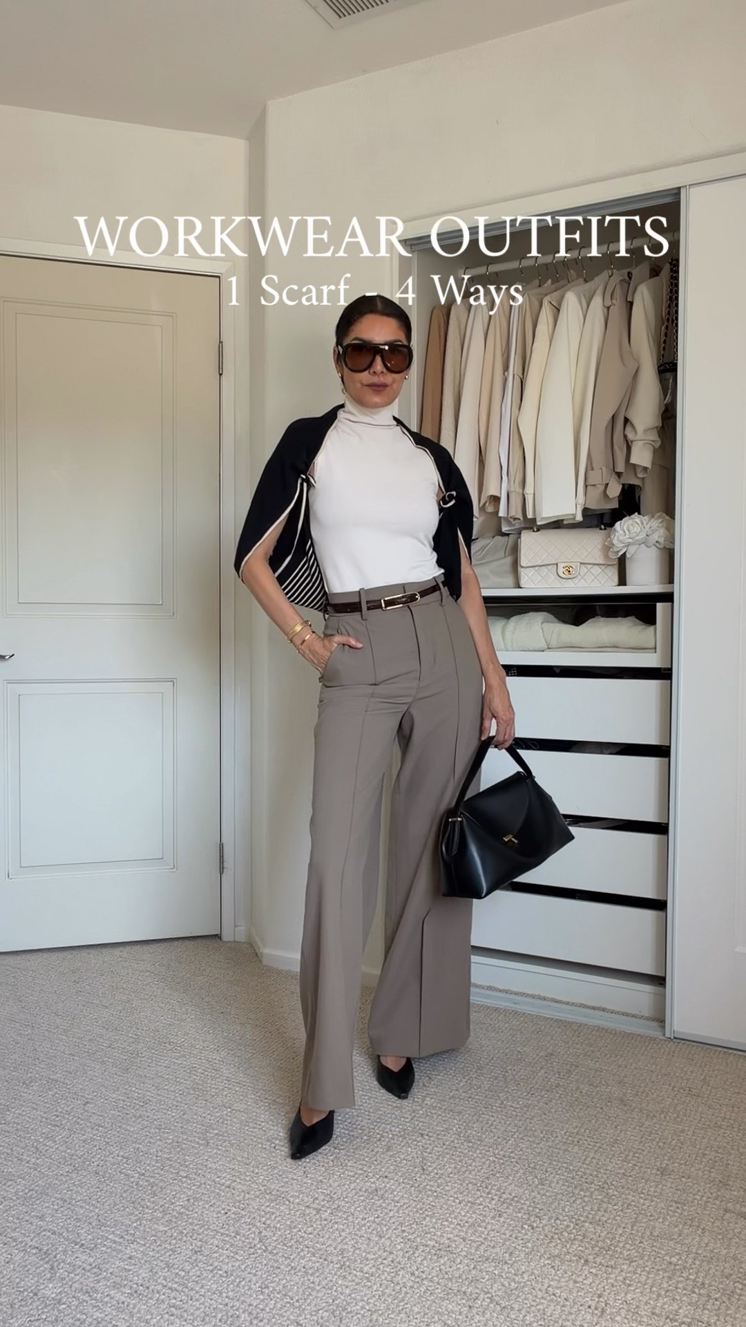 Workwear outfits 🤎 1 scarf, 4 ways

Taking one classic workwear base and showing 4 different ways to style a scarf for the office. Such a simple accessory, but I love how it can completely change the look and make your everyday workwear feel more polished and intentional.

The top and trousers are from Zara, paired with my Toteme scarf and Toteme bag for that chic, minimal finish. Perfect inspiration for business casual, office days and elevated workwear. 🤎

➫ MY BODY MEASUREMENTS FOR YOUR REFERENCE
Bra: 32C (81 cm)
Waist: 26” (66 cm)
Hips: 38” (96.5 cm)
Height: 5’7” (170 cm)

workwear outfits | 1 scarf 4 ways | how to style a scarf | scarf outfit ideas | Zara workwear | Zara office outfits | Toteme scarf | Toteme bag | business casual outfits | office outfit ideas | chic workwear | classy office style | fall work outfits | fashion over 40 | fashion over 50

#WorkwearStyle #BusinessCasual #OfficeOutfits #LTKStyle

#LTKSeasonal #LTKOver40 #LTKgrwm