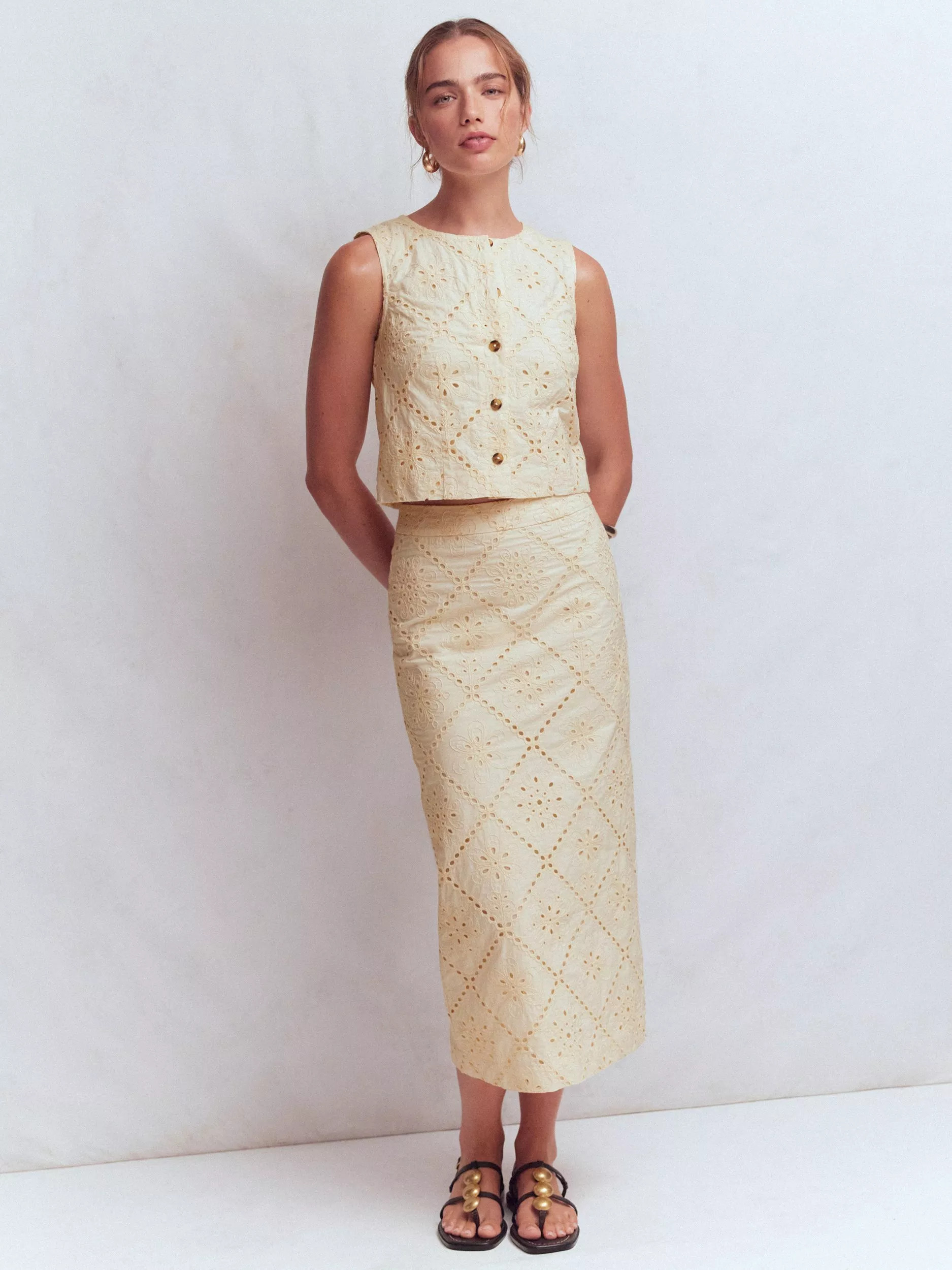 Boden Andrea Broderie Anglaise Top, Ivory | John Lewis (UK)