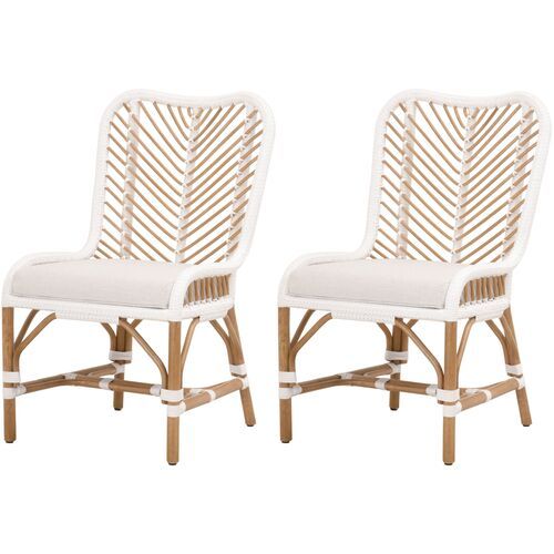 S/2 Laurel Rattan Dining Chairs, Natural/White | One Kings Lane
