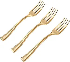 WDF Disposable Plastic Mini Forks 300 Pieces 4 Inches | Gold Plastic Forks | Heavy Duty Plastic T... | Amazon (US)