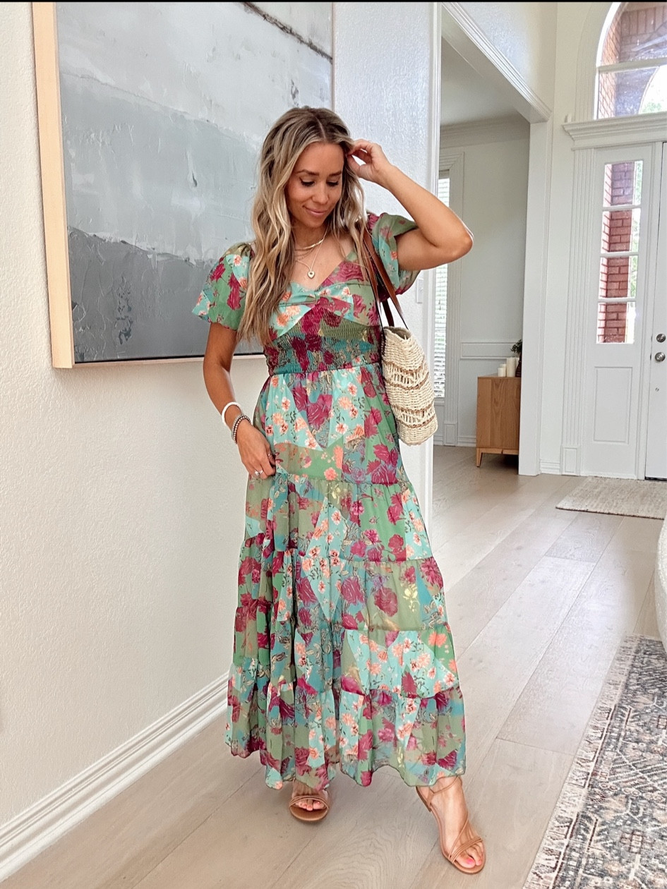 Amazon summer floral dress 
Free people lookalike
Size: small / tts / 5’5” / 125lbs