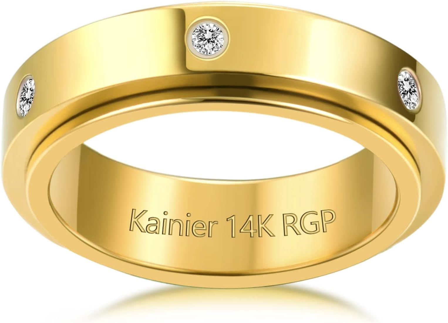 Amazon.com: Kainier 14K Gold Plated Anxiety Rings Cubic Zirconia Stones Spinner Fidget Band Rings... | Amazon (US)
