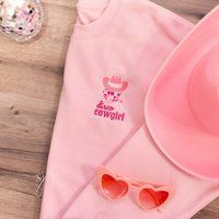 Disco Cowgirl Embroidered Light Pink Valentine Galentine Custom Crewneck Sweatshirt Xoxo Hearts, Yel | Etsy (US)