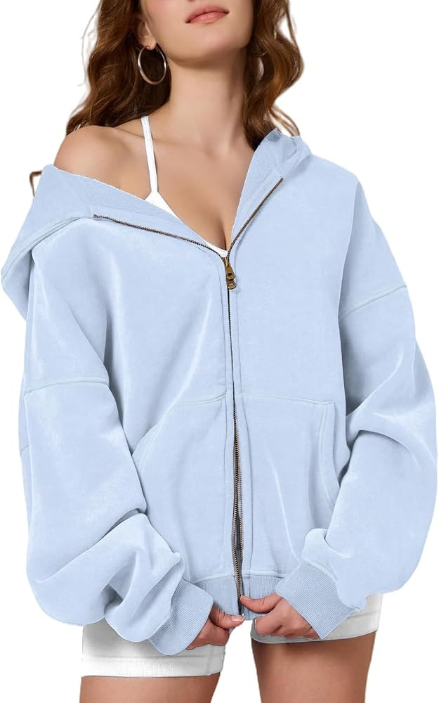 Dnzzs Womens Zip Up Hoodie Oversized Acid Wash Sweatshirts Heavyweight Fall Fashion Outfits Casua... | Amazon (US)