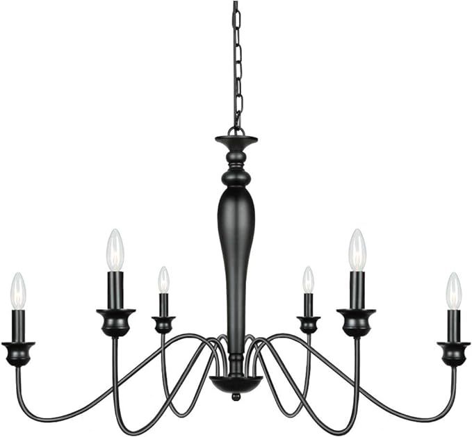 T&A 6-Light Farmhouse Chandelier,Black Wrought Iron Rustic Candle Chandeliers Classic Light Fixtu... | Amazon (US)