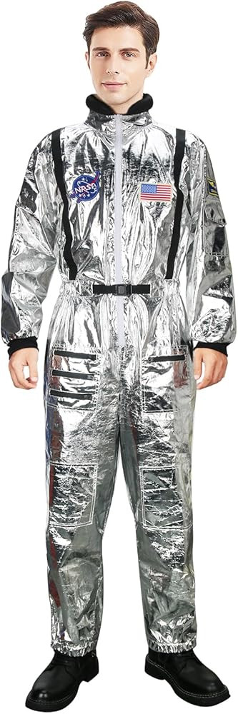 NIHONCOS Silver Astronaut Costume Spacesuit Spaceman Jumpsuit Pilot Uniform Coverall Zipper Pocke... | Amazon (US)