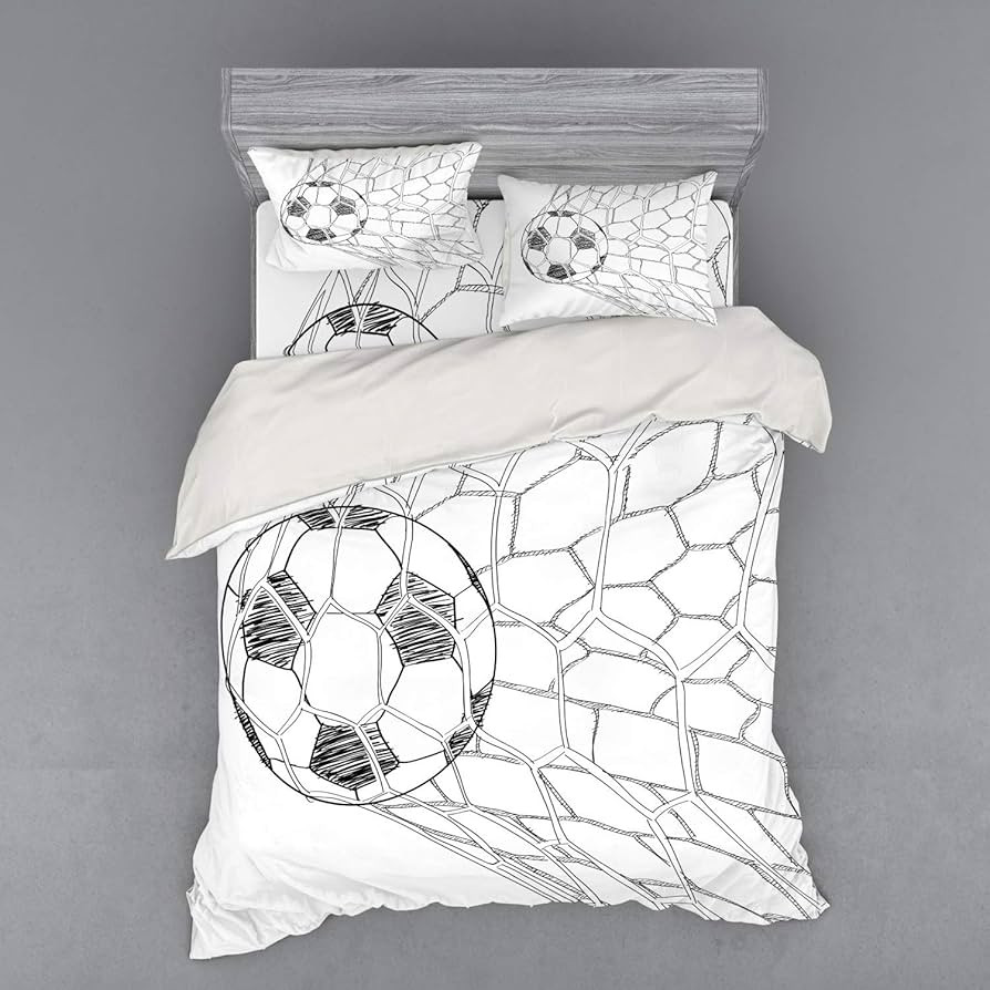 Ambesonne Soccer Duvet Cover Set, Soccer Ball in Net Goaly Position Sports Competition Spectators... | Amazon (US)