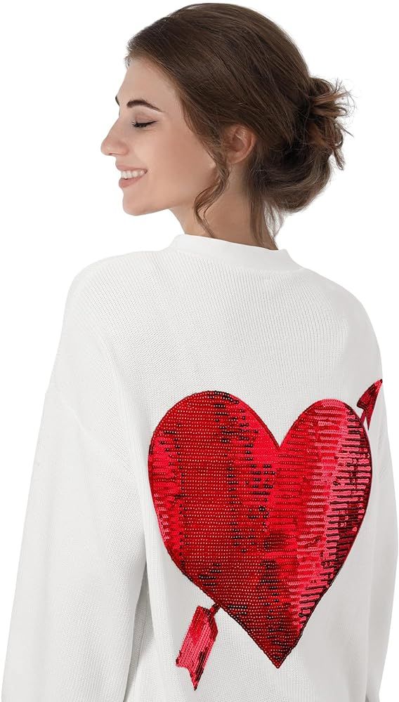 Twistover Valentines Day Heart Sweater Sequins Embroidery Love Heart Cardigan Sweater Knit Lightw... | Amazon (US)