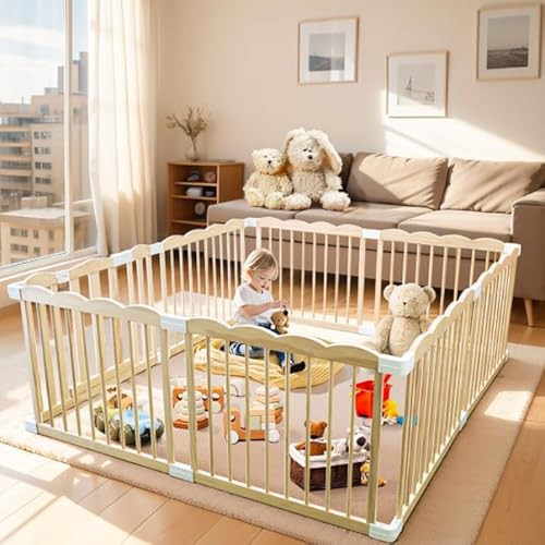 Wooden Playpen & Playpen for Babies and Toddlers，Wood playpen Large Shape & Size Adjustable, Baby playpen,Corrales para Bebes and Baby Activity Centers with Locking Gate | Amazon (US)