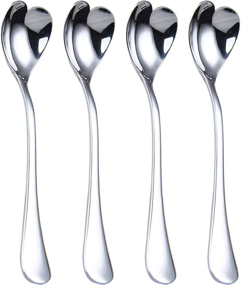 Heart Shaped Spoons, 18/10 Stainless Steel Spoon Set 4 Pack, 6.7 inches, Dessert Spoon, Ice Cream... | Amazon (US)