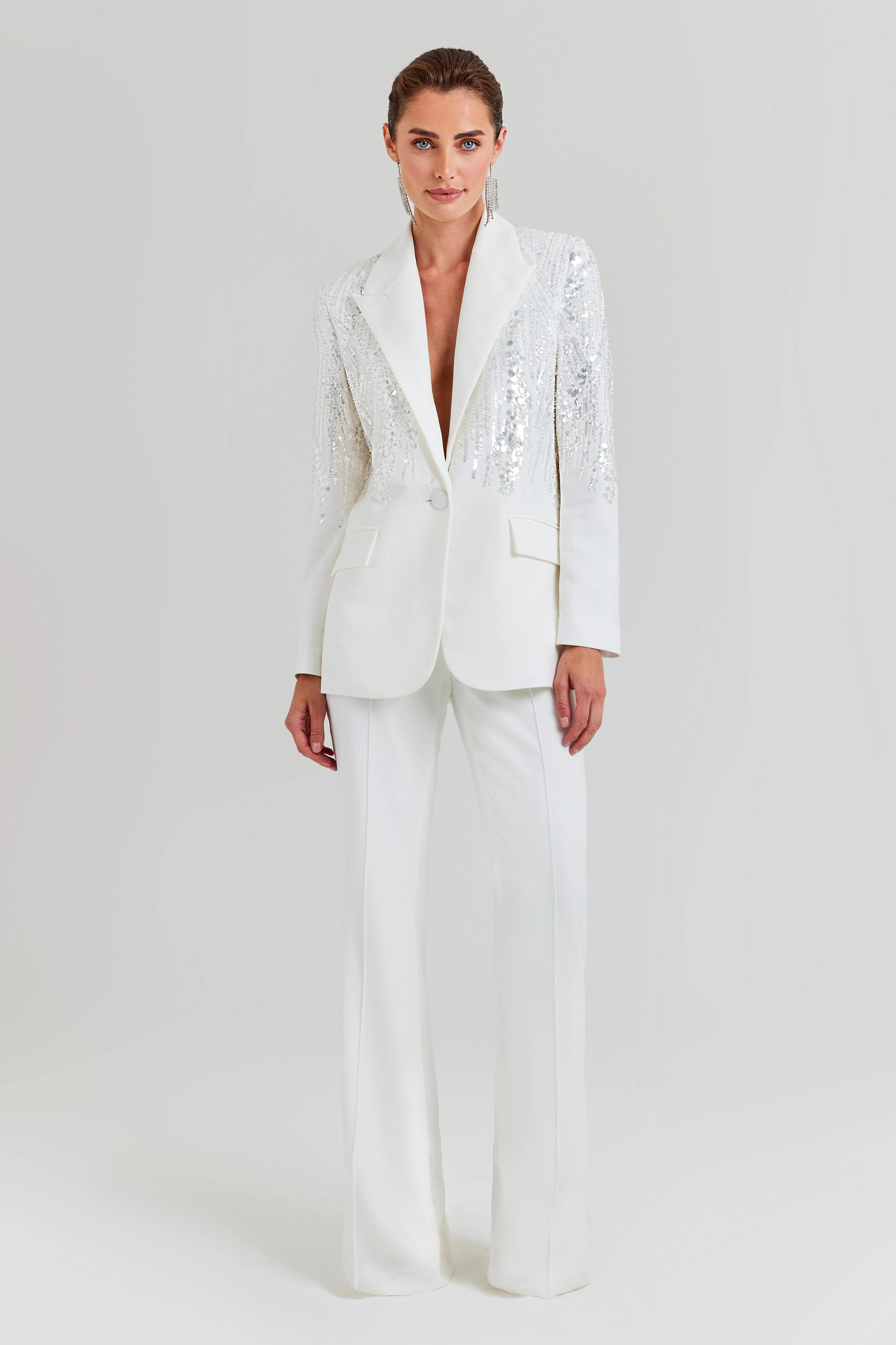 LUCILLE White Sequin Blazer | NADINE MERABI | Nadine Merabi