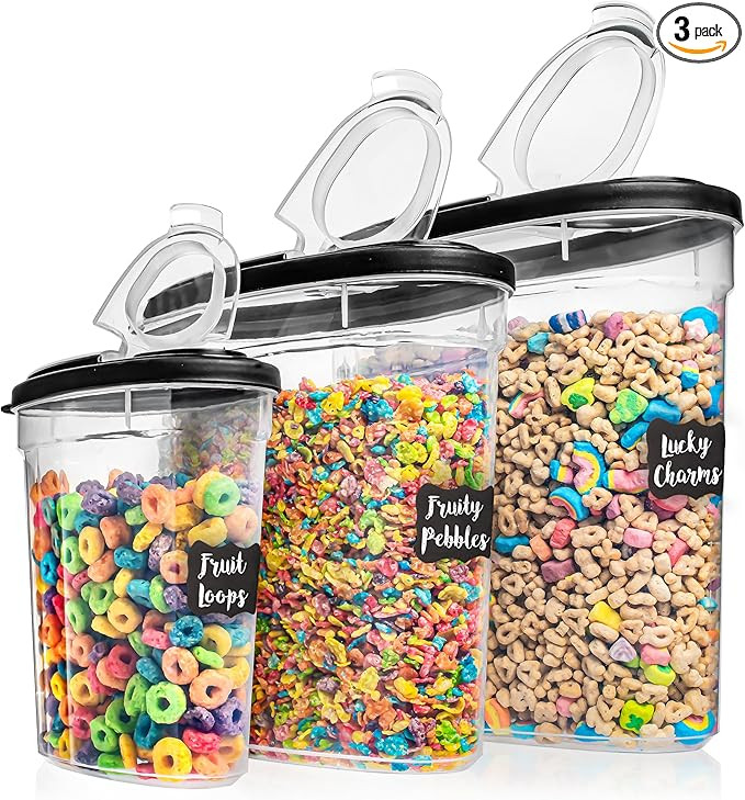 Shazo 3 PC Cereal Container Storage Set (5.2L, 2.8L, 1.2L) - Large Airtight Food Storage Containe... | Amazon (US)