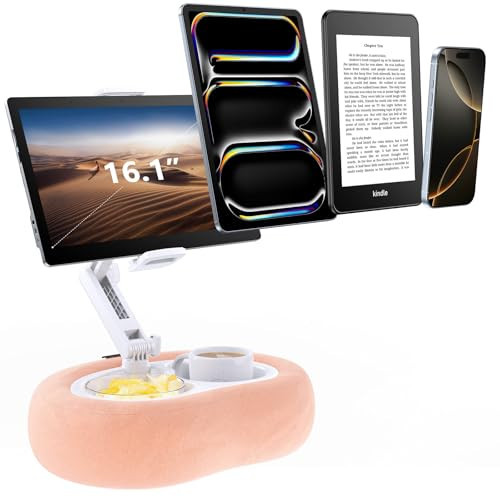 Tablet & E-Reader Stand with Soft Plush Pillow and 2 Detachable Trays, Adjustable Tablet Holder for Bed or Lap Compatible with Kindle Kobo iPad iPhone Portable Monitors & 4.7-16.1" Devices () | Amazon (US)