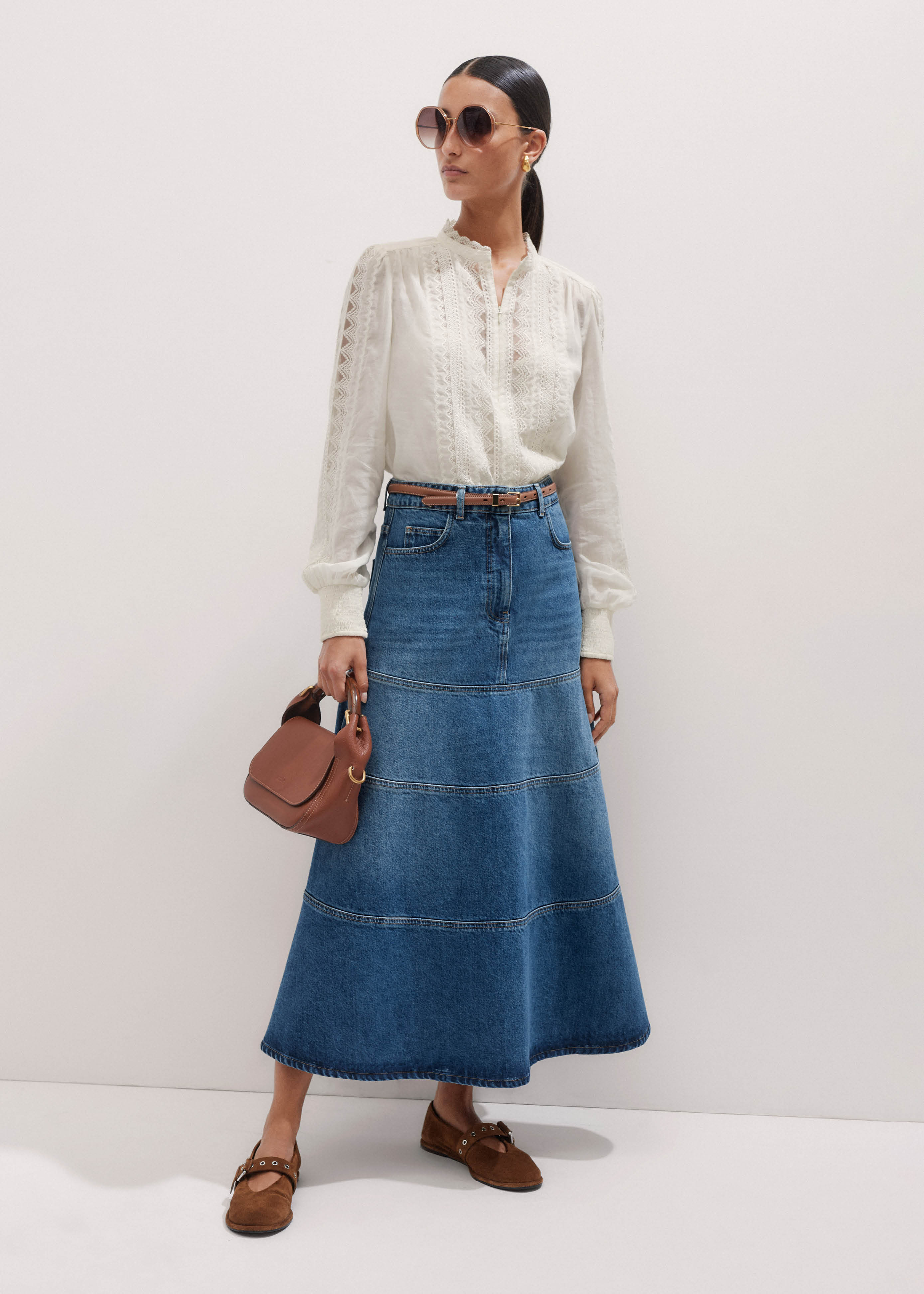 Seam Detail Denim Skirt Cotton Denim | ME+EM Global (Excluding US)
