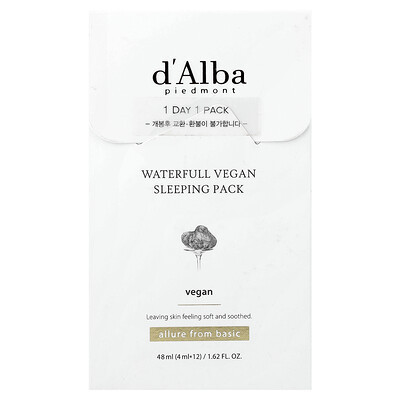 d'Alba, Waterfull Vegan Sleeping Pack, 12 Packs, 0.13 fl oz (4 ml) Each | iHerb