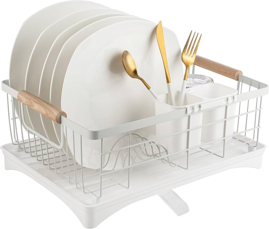 Dish Drainer Rack - Plate, Cutlery, Pots, and Pans Drying Rack for Kitchen with Beechwood Handles... | Amazon (US)