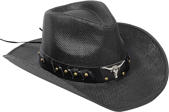 Livingston Men & Women's Woven Straw Cowboy Hat w/Hat Band | Amazon (US)