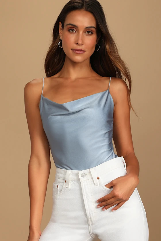Talking Smooth Dusty Blue Cowl Neck Bodysuit | Lulus (US)