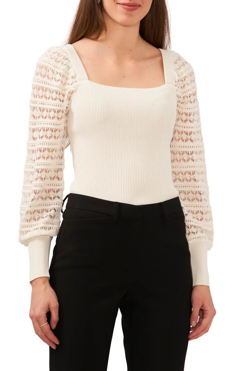 Lacy Sleeve Square Neck Sweater | Nordstrom