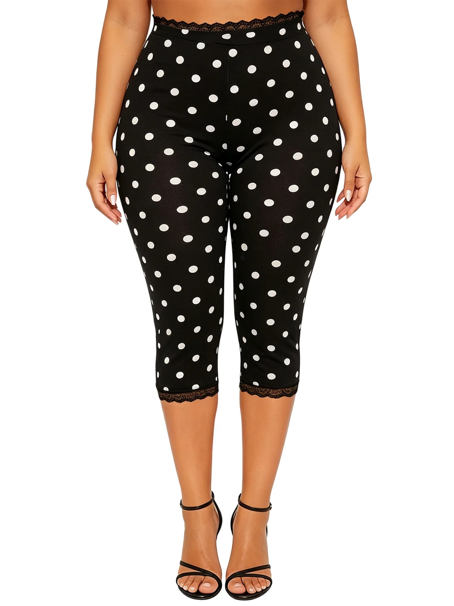 LMLYSoH Women Capri Pants, Elastic Waist Lace Trim 3/4 Length Pants Cropped Pants for Casual Daily - Walmart.com | Walmart (US)