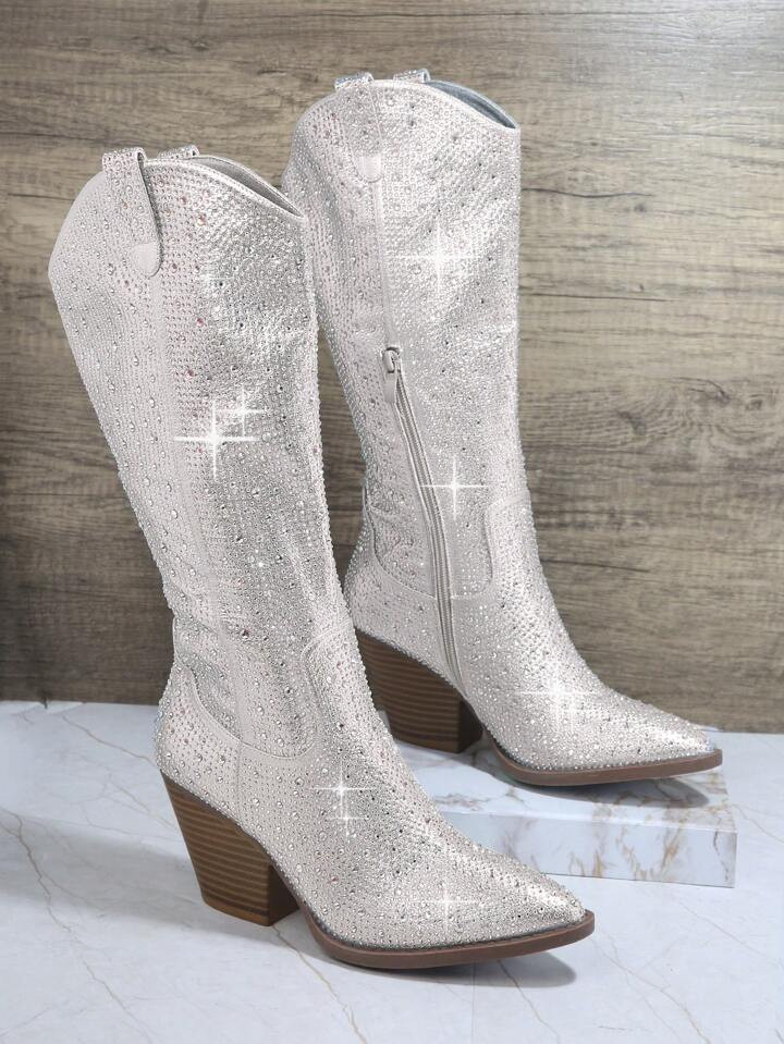Pointy Toe Pull On Heeled Western Boots | SHEIN